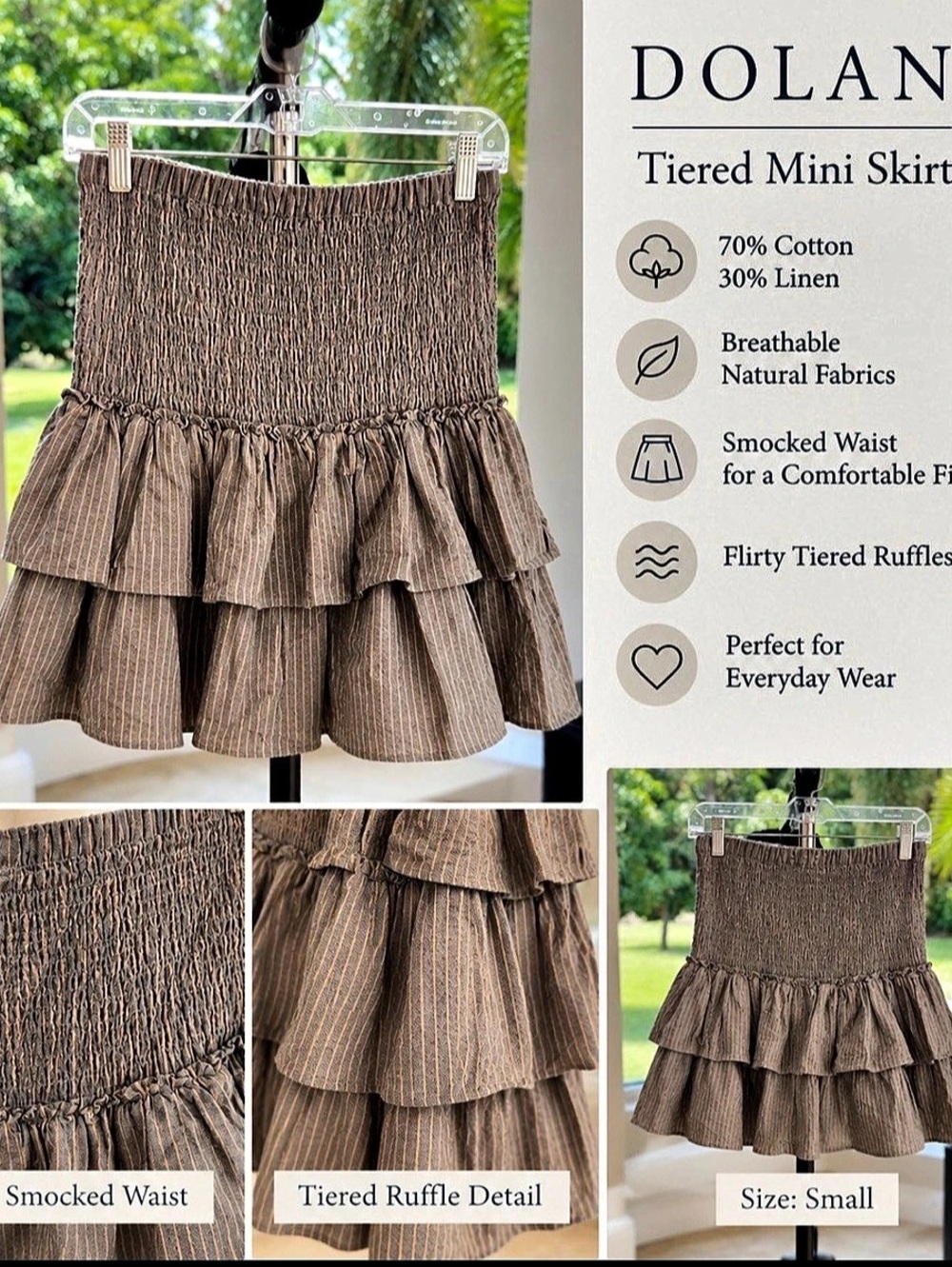 DOLAN Tiered Mini Skirt Tiered Striped Mini Skirt in Brown Size Small